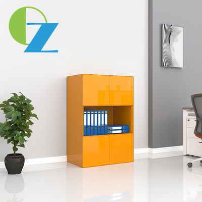 2 Door Steel Office Cupboard White Satin 3 Tier Cabinet Middle Open Shelf