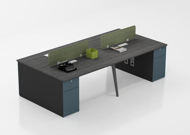 4 Person Modular Office Workstation Desk With Metal Leg And Wooden Cabinet