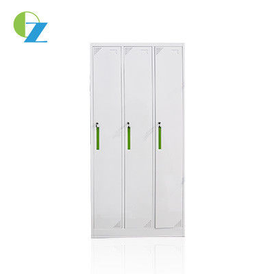 900mm Width Steel Office Lockers Furniture 3 Door With Green Steel Handle