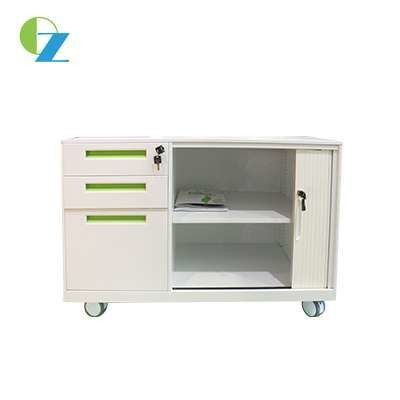 Steel Mobile Pedestal Caddy Cabinet Left 3 Drawer Right Sliding Door Under desk