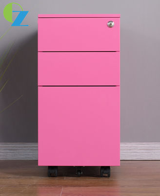 Office Equipment Pink Steel Mobile Pedestal 3 Drawer Cabinet Documents Storage